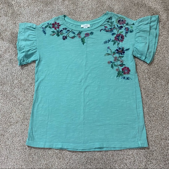 Sundance Tops Sundance Catalog Teal Green Embroidered Flowers